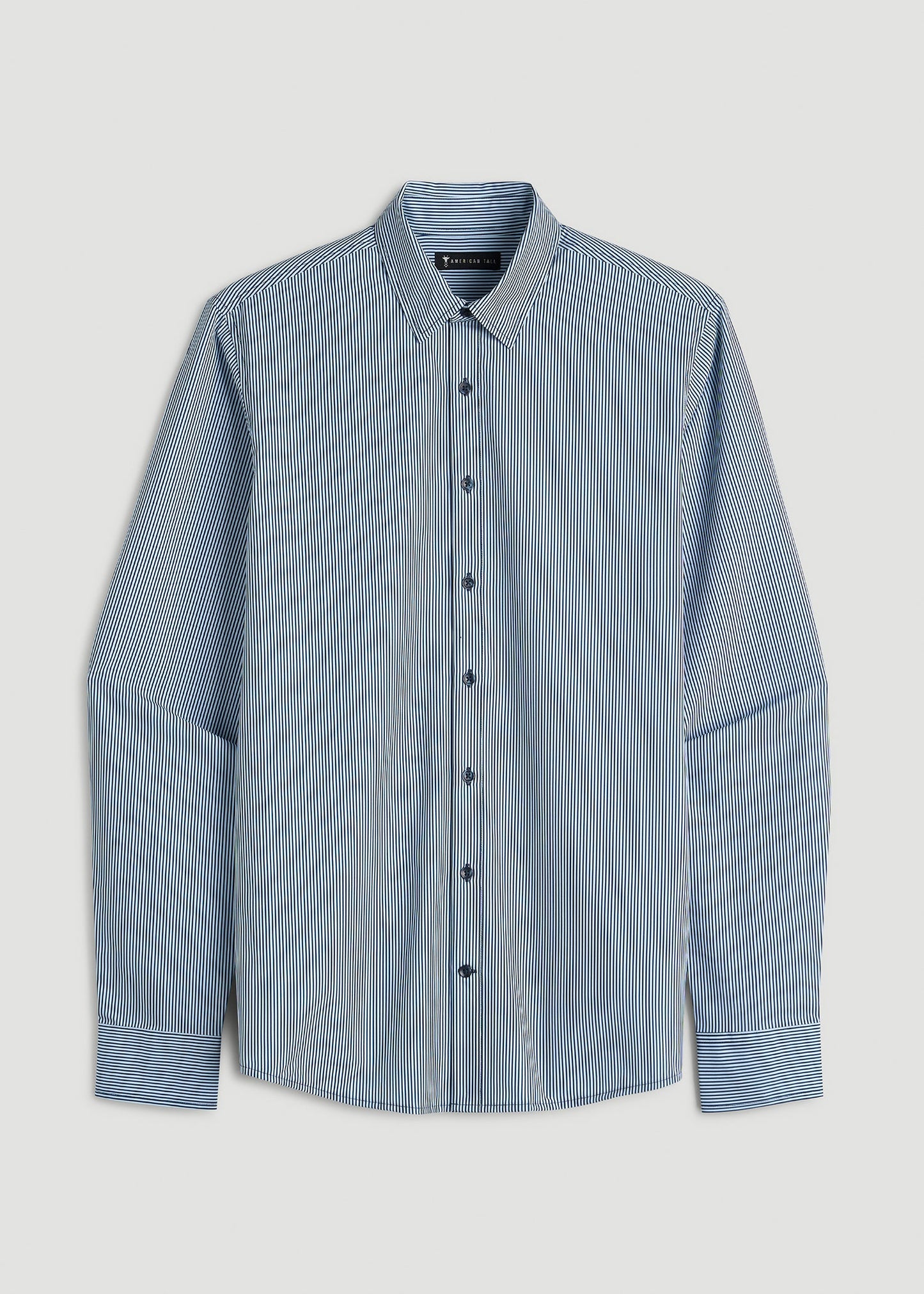 Traveler Stretch Dress Shirt for Tall Men in Royal Navy Stripe