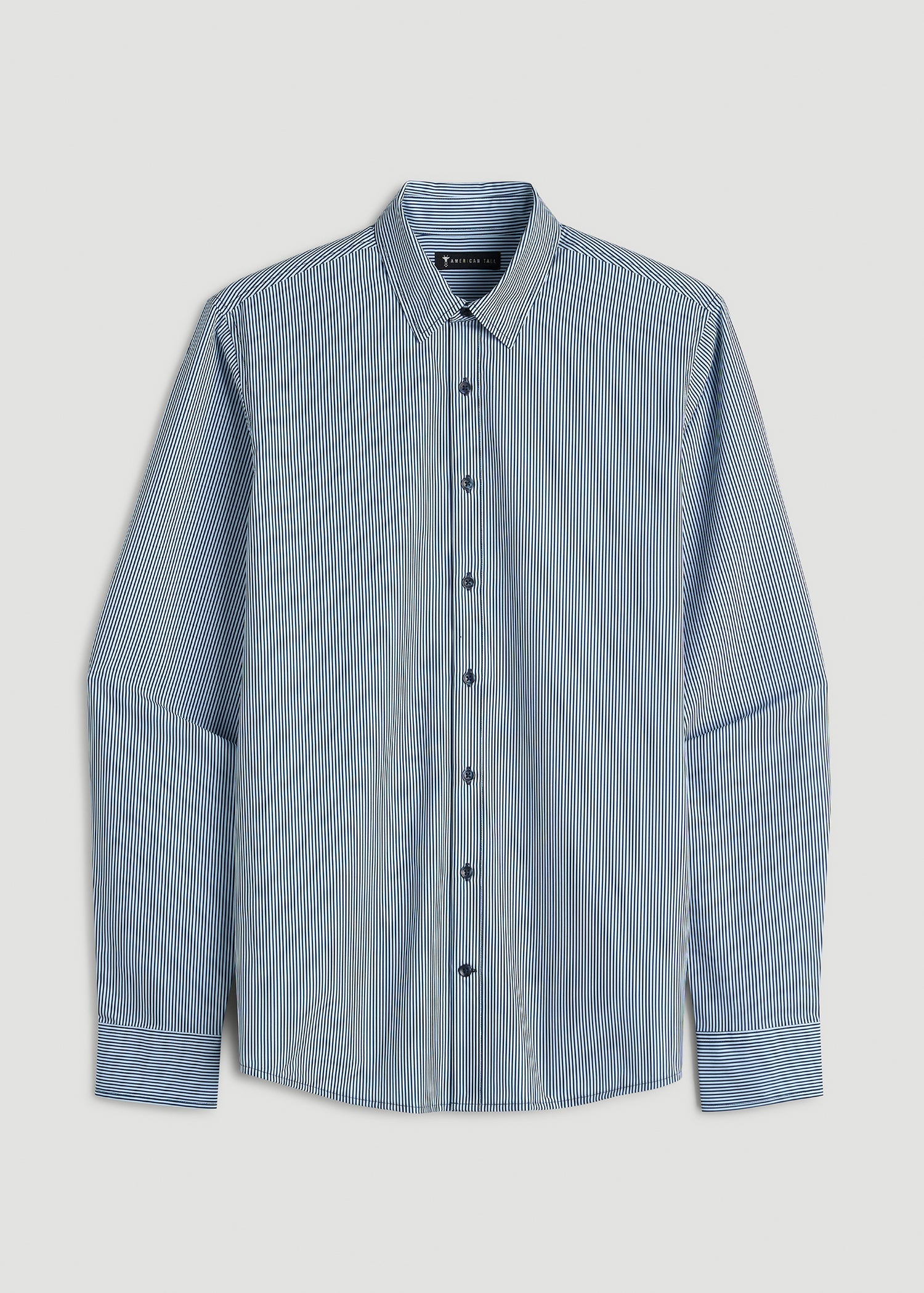 Traveler Stretch Dress Shirt for Tall Men in Royal Navy Stripe