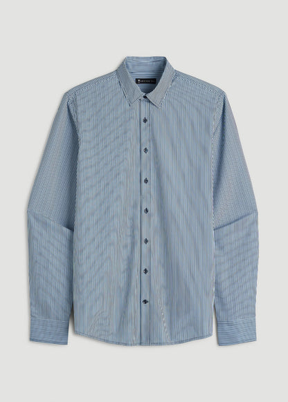 Traveler Stretch Dress Shirt for Tall Men in Royal Navy Stripe