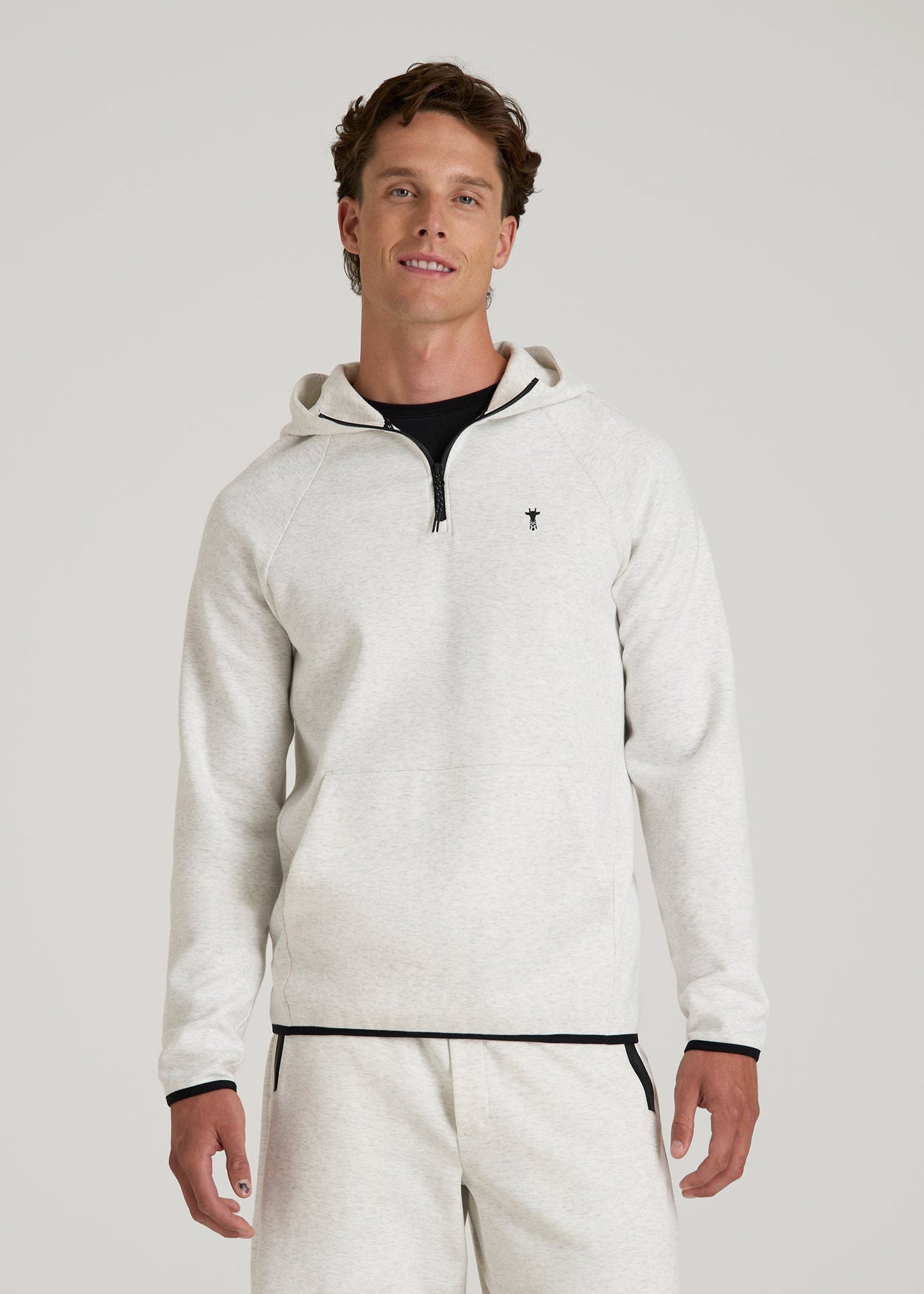 Tech Motion Fleece Hooded Popover for Tall Men in Heather Frost