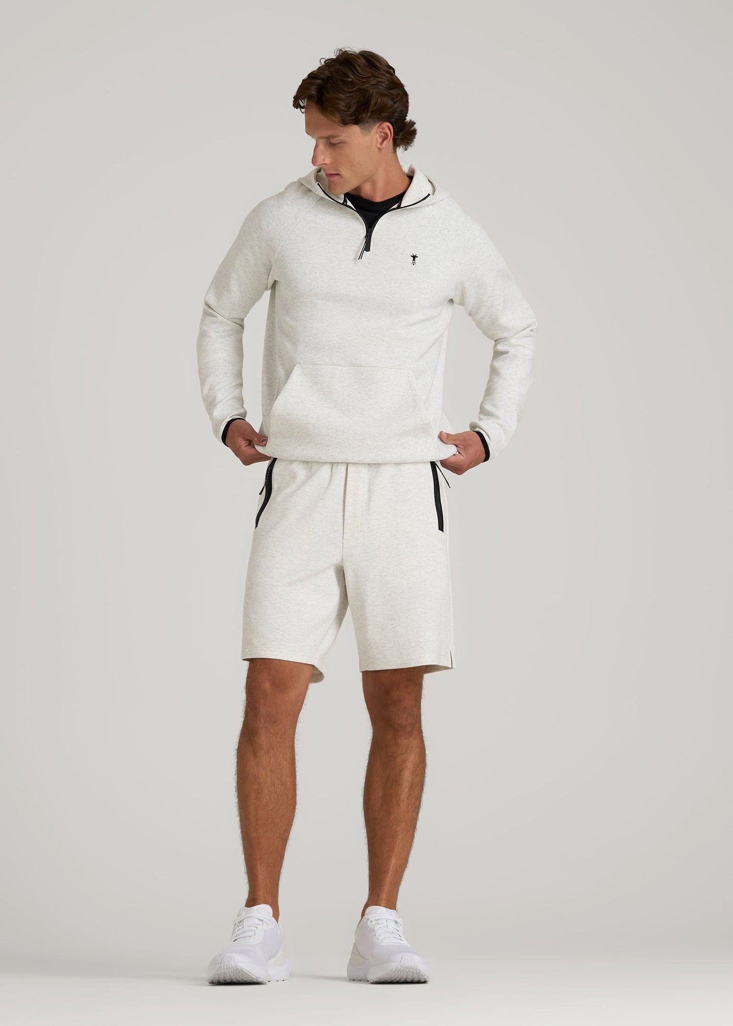 Tech Motion Fleece Hooded Popover for Tall Men in Heather Frost