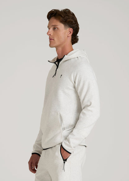 Tech Motion Fleece Hooded Popover for Tall Men in Heather Frost