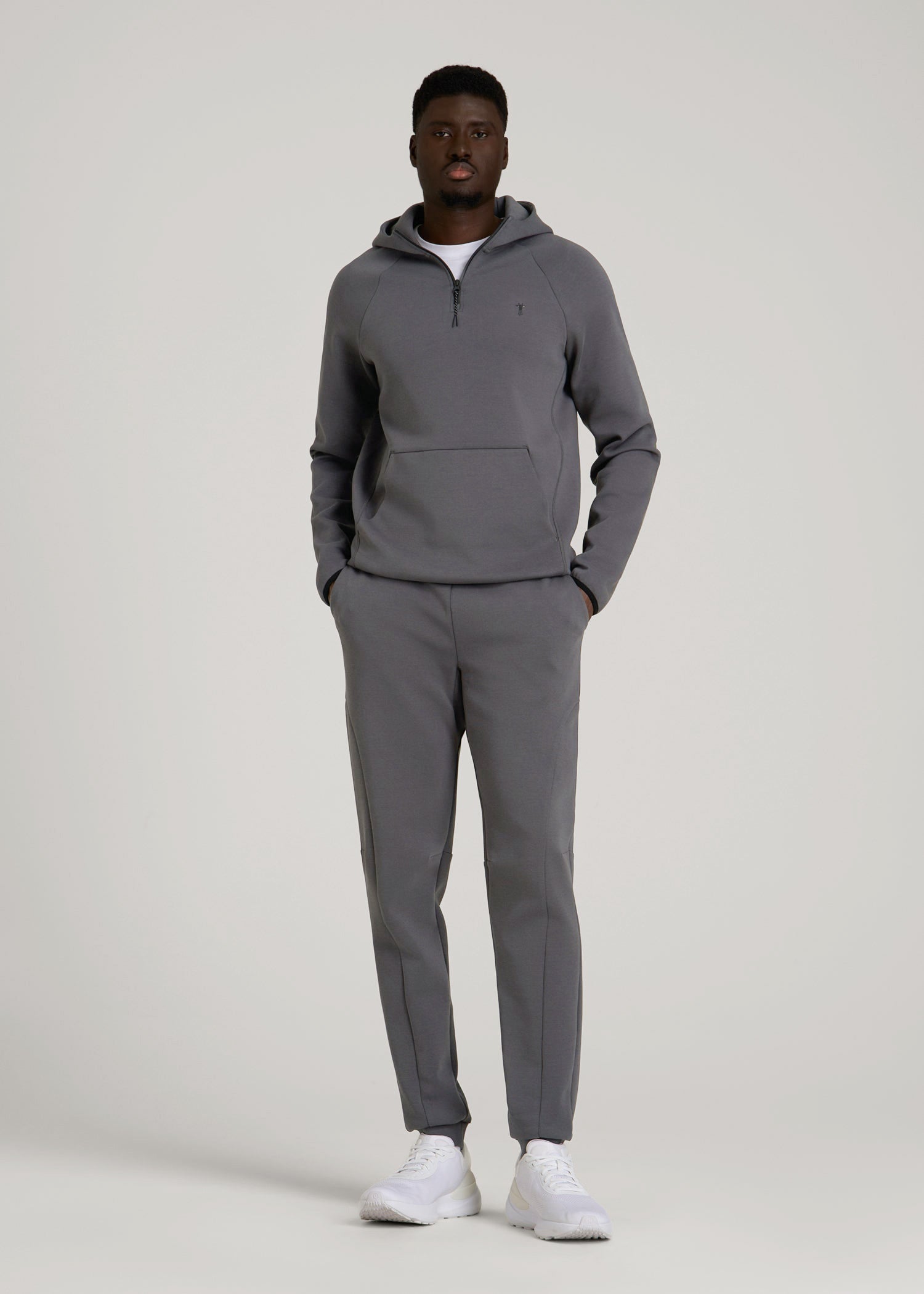 Tech Motion Fleece Hooded Popover for Tall Men in Iron Grey