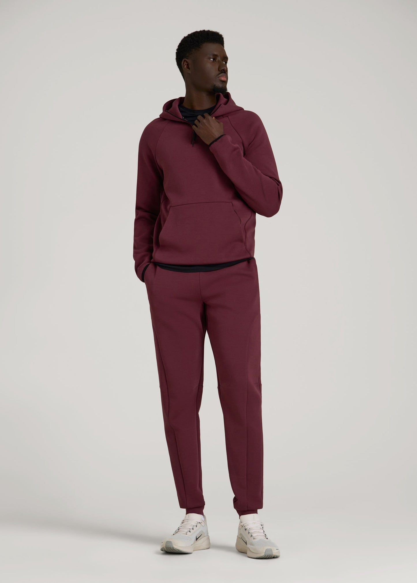 Tech Motion Fleece Hooded Popover for Tall Men in Tawny Port