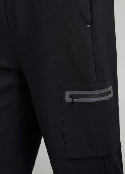 Tech Motion Fleece Cargo Joggers for Tall Men in Black