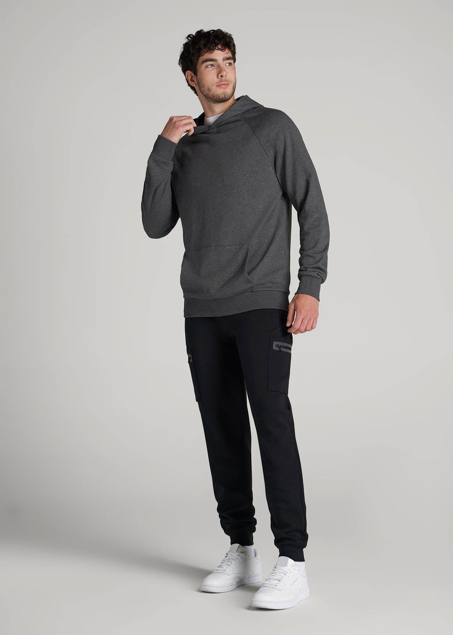 Tech Motion Fleece Cargo Joggers for Tall Men in Black