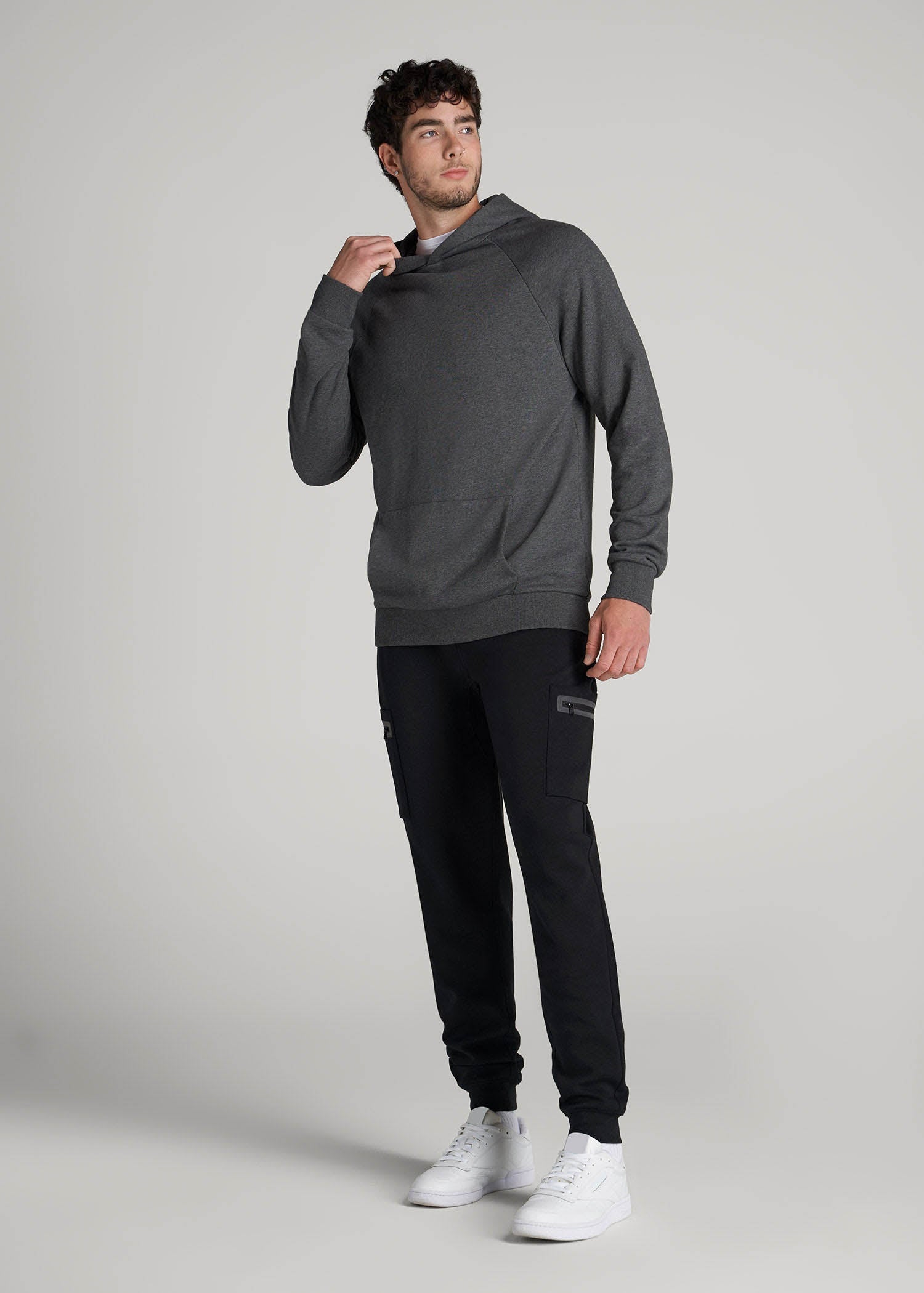 Tech Motion Fleece Cargo Joggers for Tall Men in Black