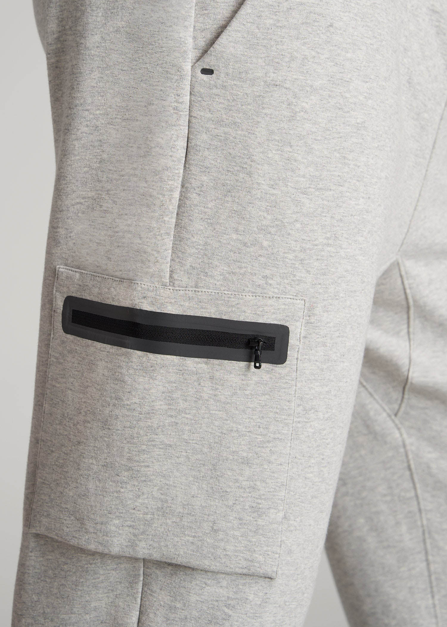 Tech Motion Fleece Cargo Joggers for Tall Men in Grey Mix