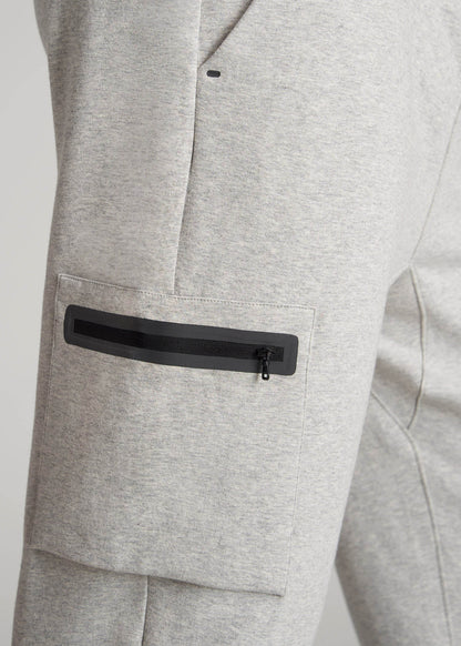 Tech Motion Fleece Cargo Joggers for Tall Men in Grey Mix