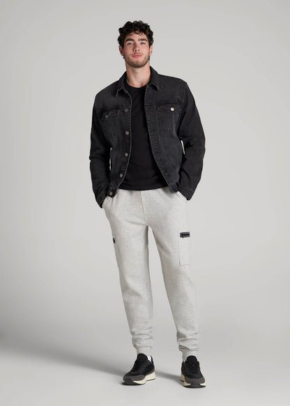 Tech Motion Fleece Cargo Joggers for Tall Men in Grey Mix