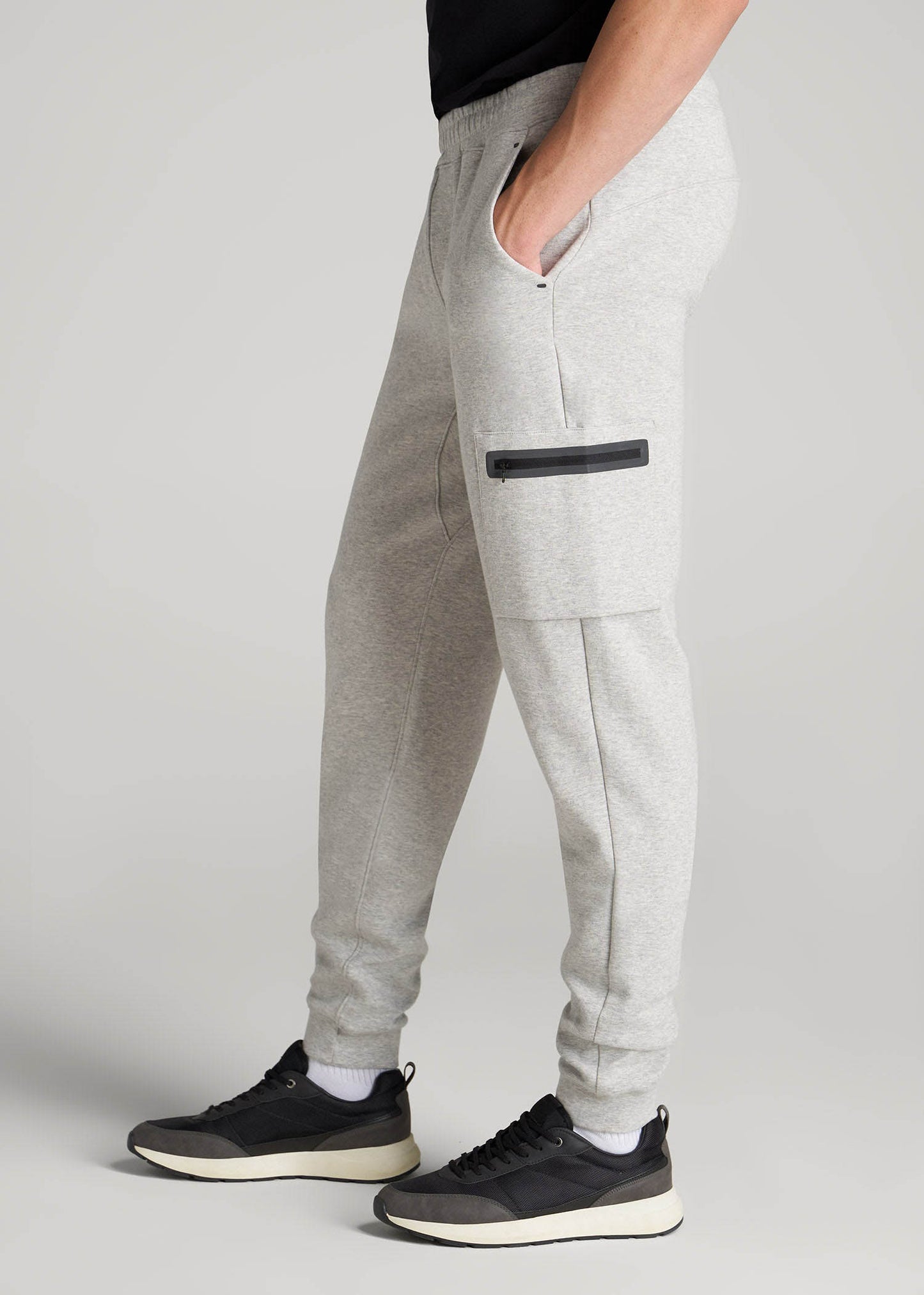 Tech Motion Fleece Cargo Joggers for Tall Men in Grey Mix