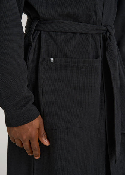 Waffle-Knit Lounge Robe for Tall Men in Black