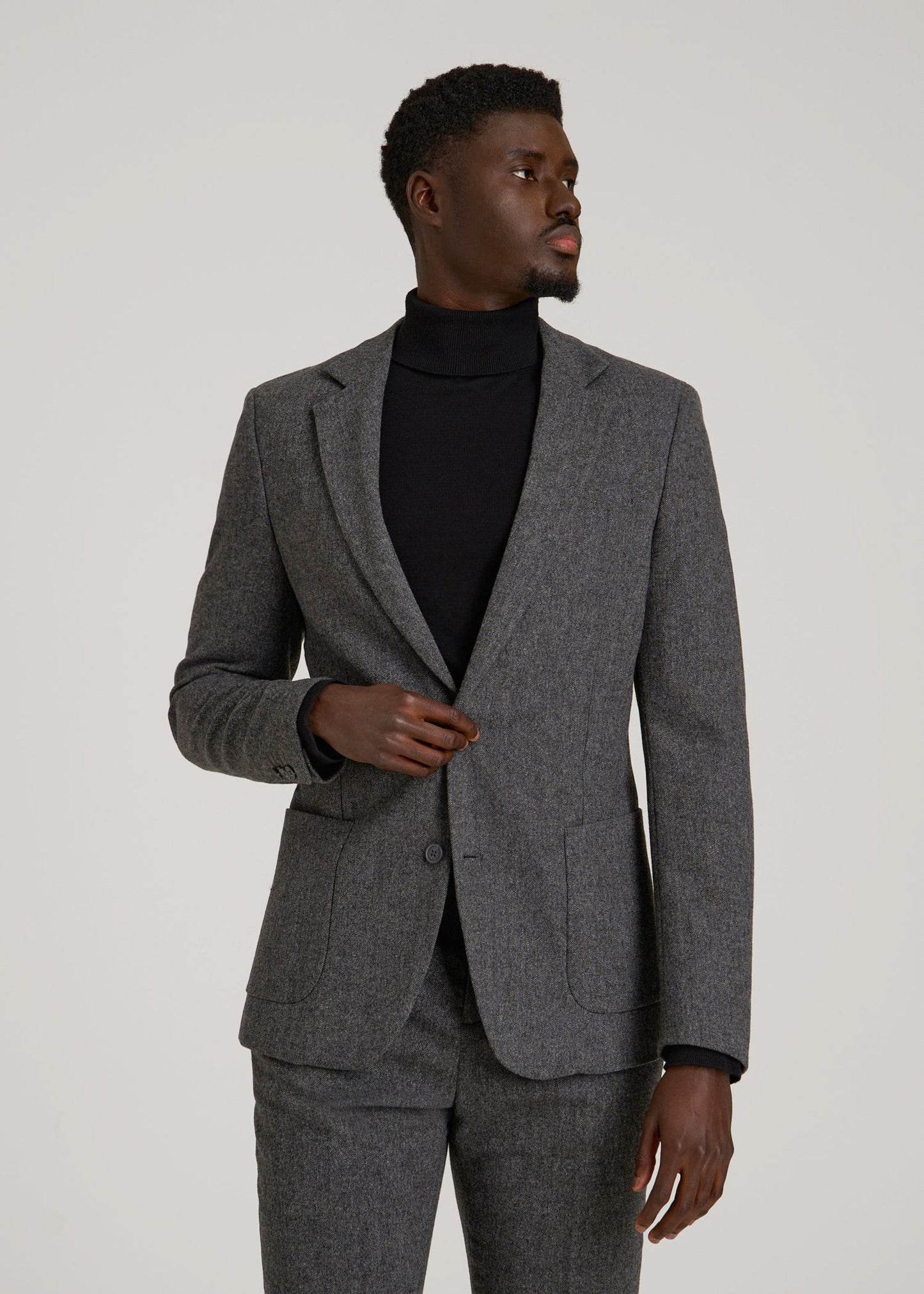 Wool Blend Blazer for Tall Men in Anthracite Tweed