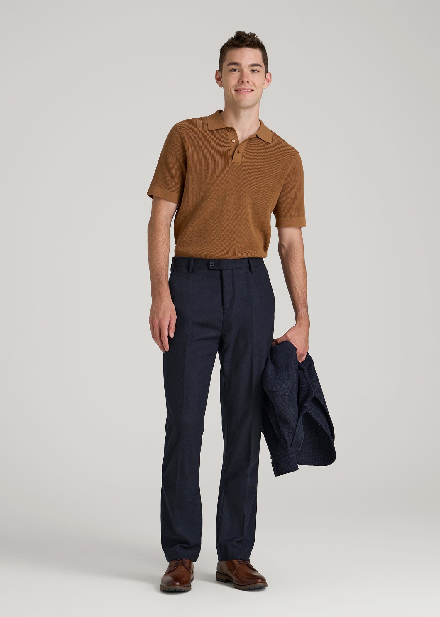 Wool Blend Dress Pants for Tall Men in Raven Blue