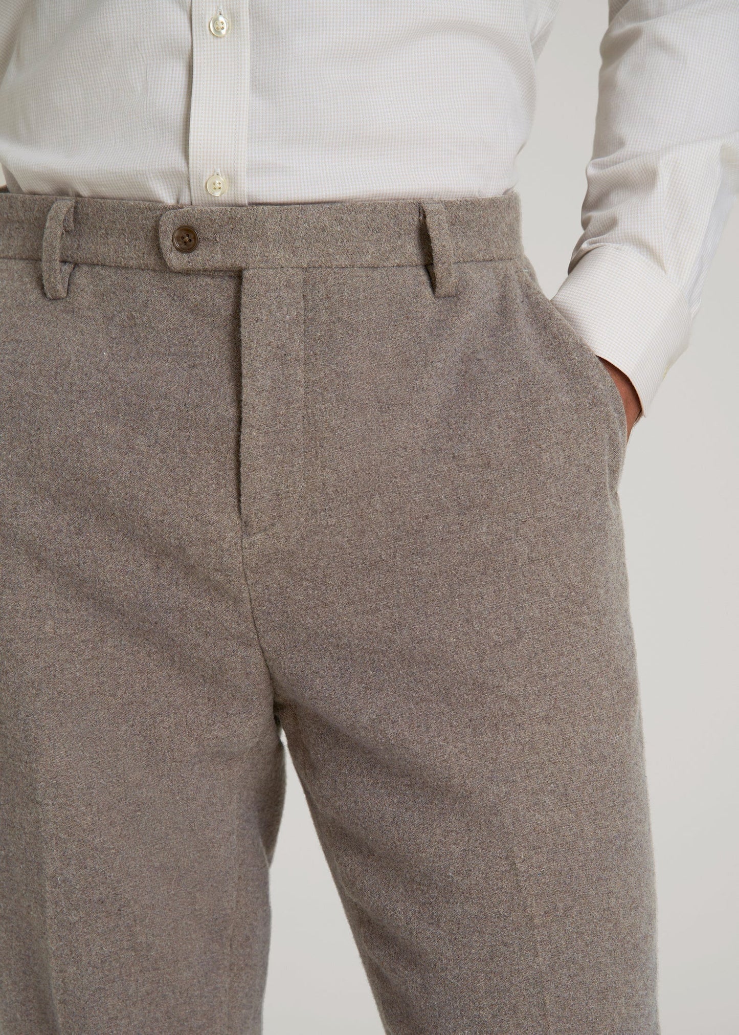 Wool Blend Dress Pants for Tall Men in Taupe Mix
