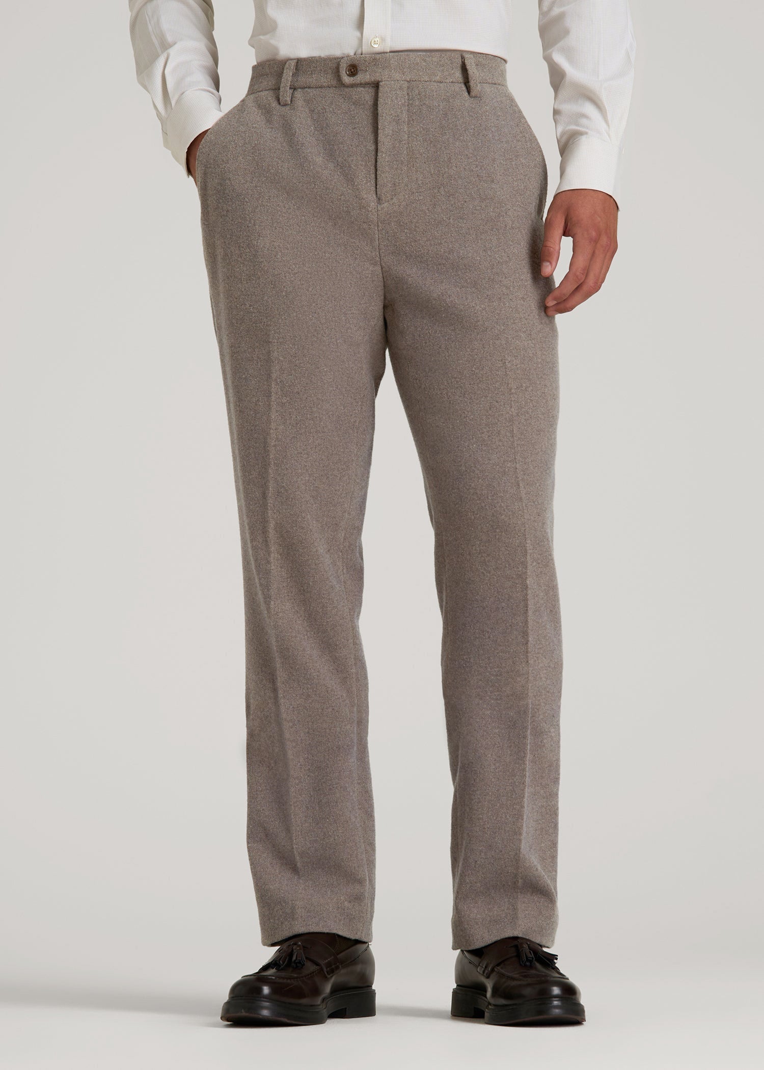 Wool Blend Dress Pants for Tall Men in Taupe Mix