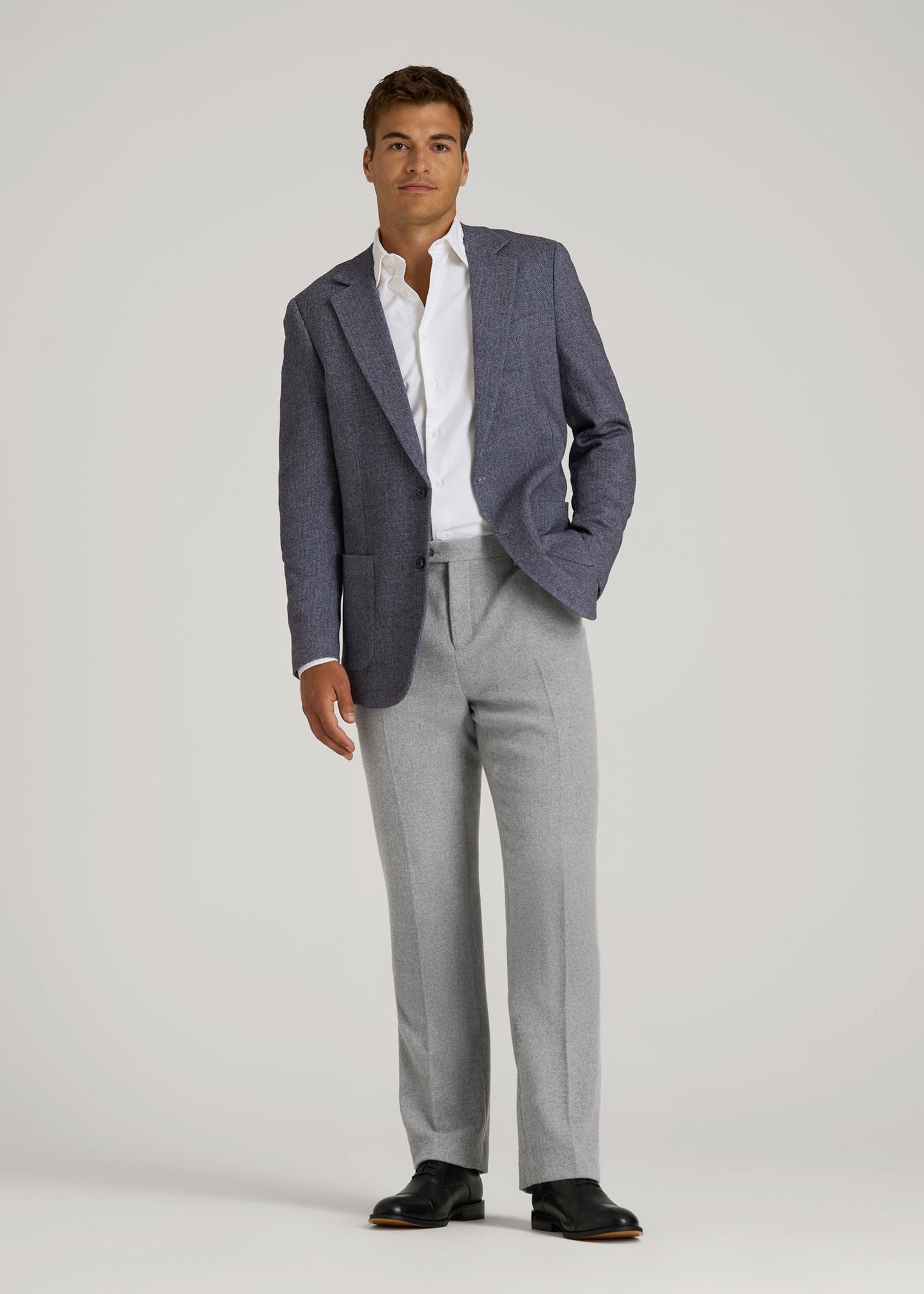 Wool Blend Dress Pants for Tall Men in Tin Grey Mix