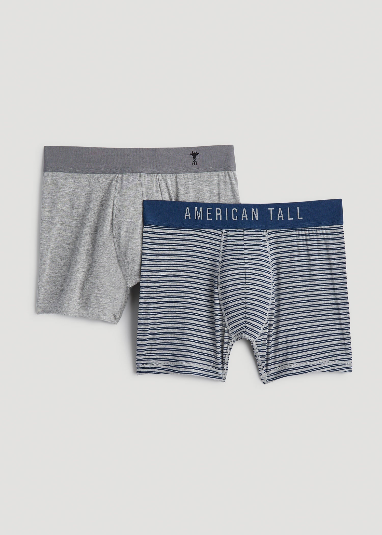 Micro Modal Boxer Briefs for Tall Men in Navy Stripe & Light Grey Mix