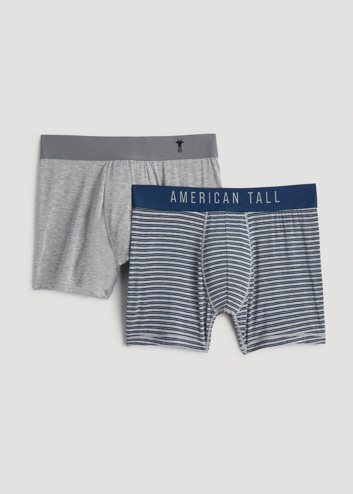 Micro Modal Boxer Briefs for Tall Men in Navy Stripe & Light Grey Mix