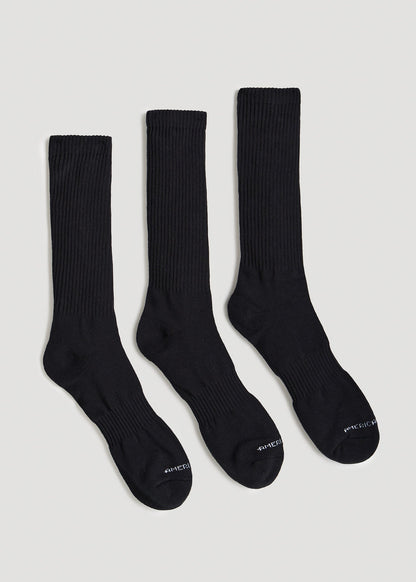 Athletic Crew Socks (X-Large Size: 13-15) for Tall Men in Black