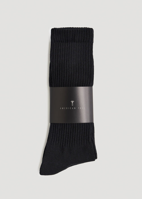 Athletic Crew Socks (X-Large Size: 13-15) for Tall Men in Black