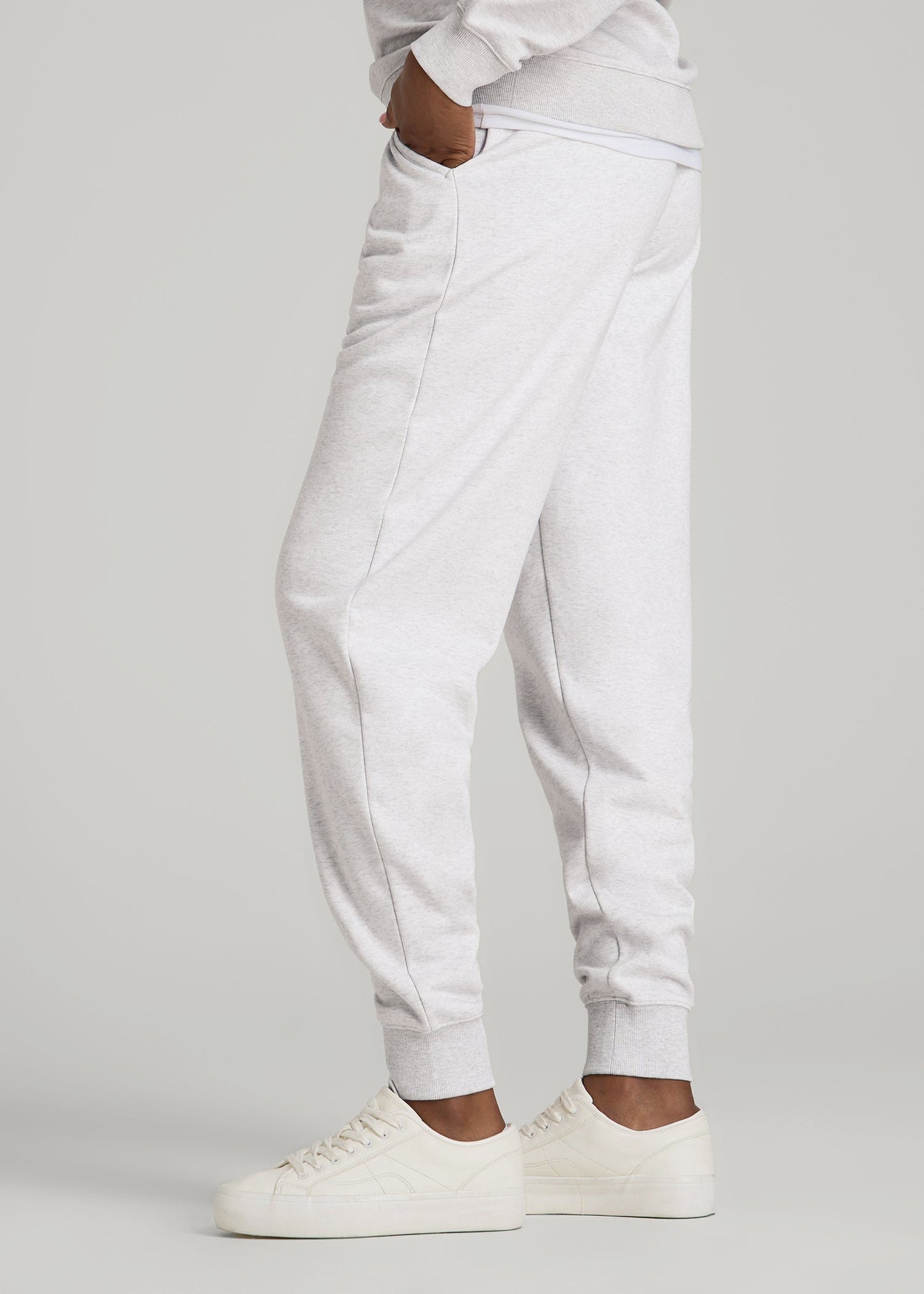 A.T. Basics Athletic Joggers for Tall Women in Heather Cloud White