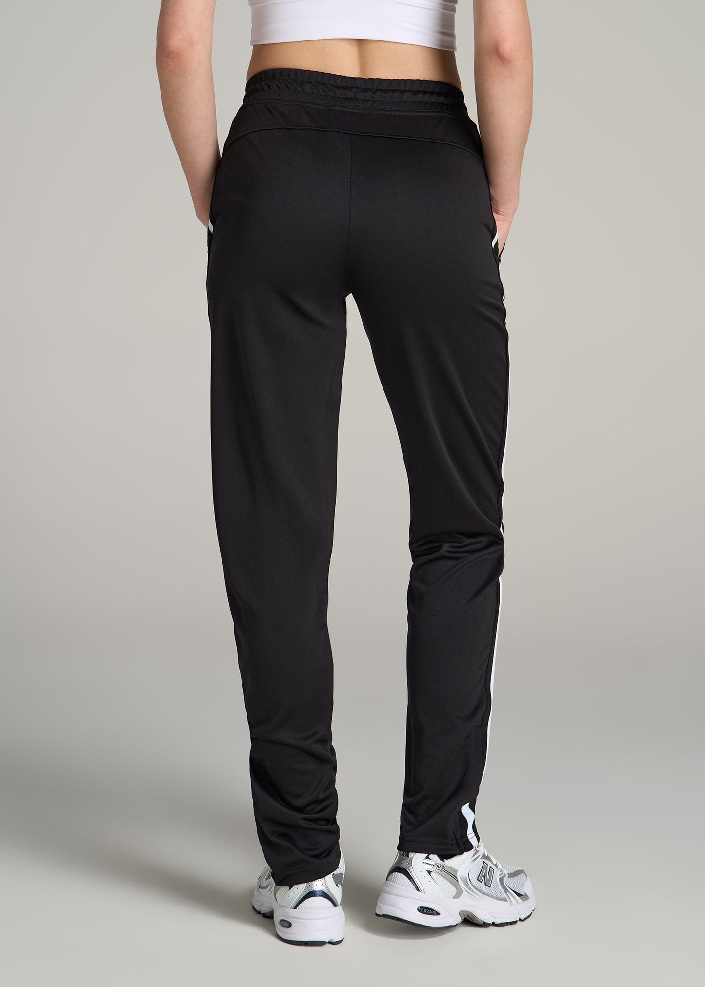 Ultra Lightweight Tricot Athletic Stripe Pants for Tall Women in Black and White