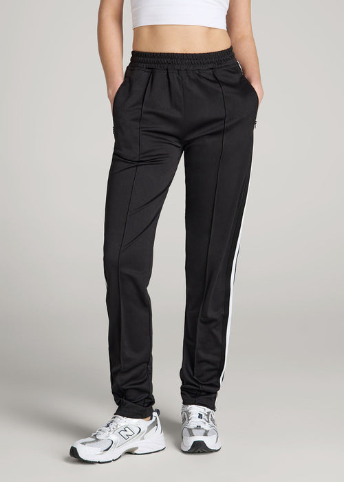 Ultra Lightweight Tricot Athletic Stripe Pants for Tall Women in Black and White