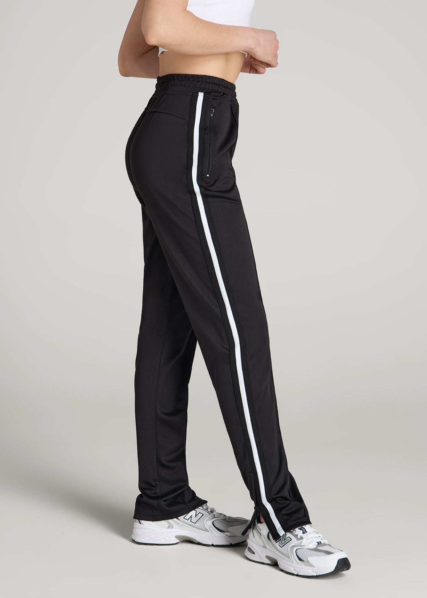 Ultra Lightweight Tricot Athletic Stripe Pants for Tall Women in Black and White