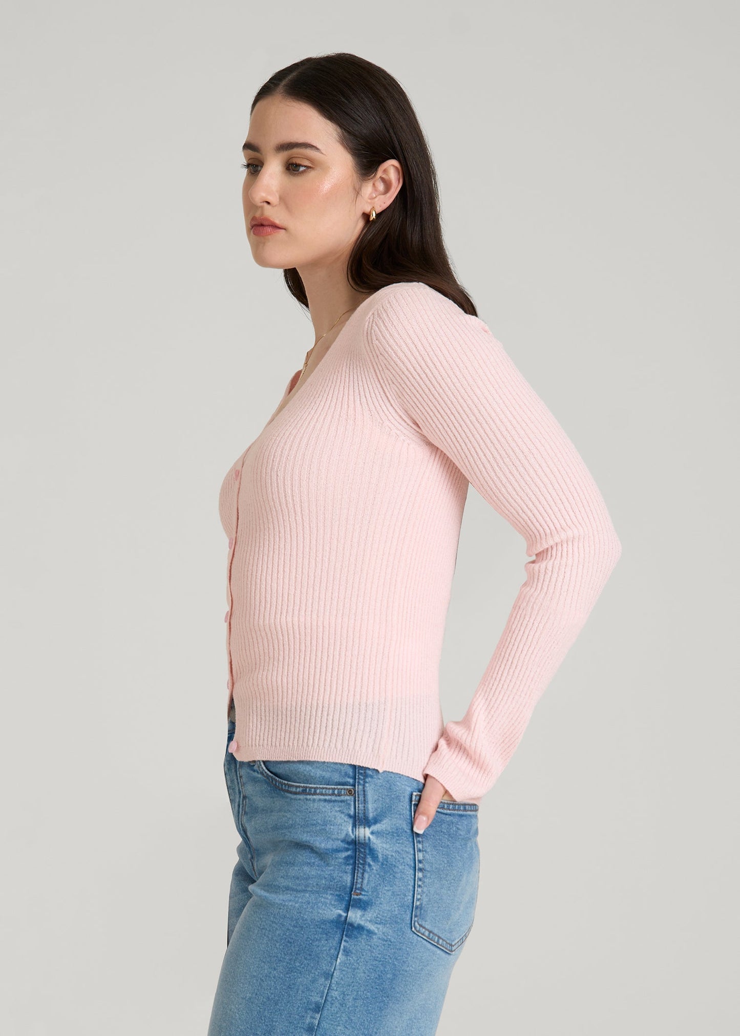 Boucle Knit Cardigan for Tall Women in Barely Pink