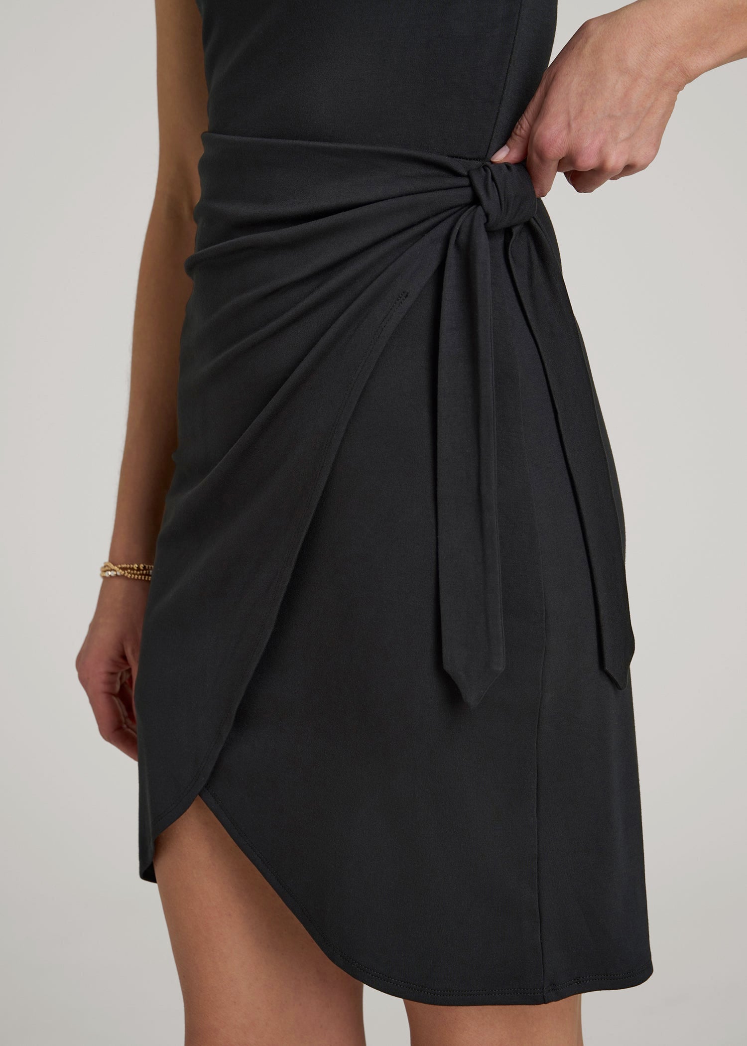 Cap Sleeve Wrap Mini Dress for Tall Women in Black