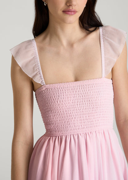 Chiffon Mini Gumdrop Dress for Tall Women in Barely Pink