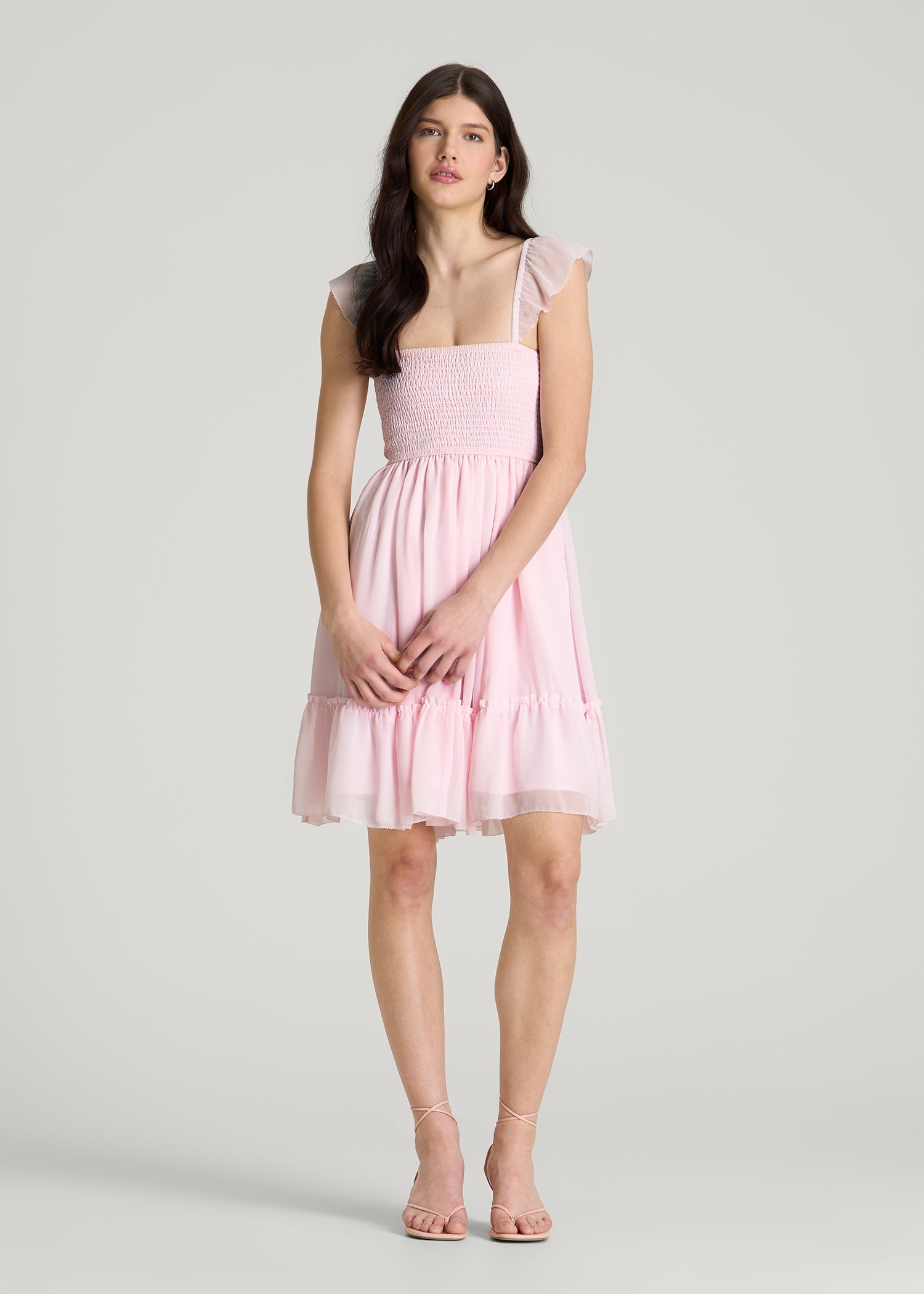 Chiffon Mini Gumdrop Dress for Tall Women in Barely Pink