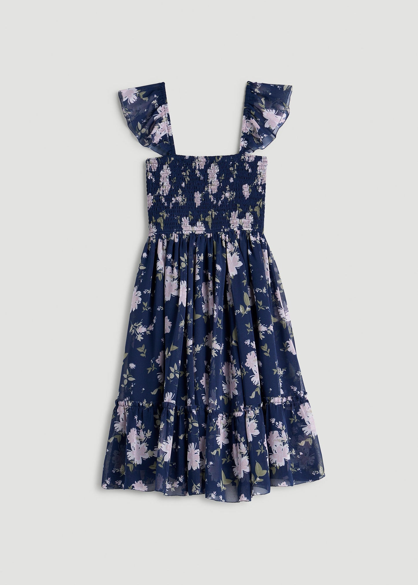 Chiffon Mini Gumdrop Dress for Tall Women in Dark Navy Floral