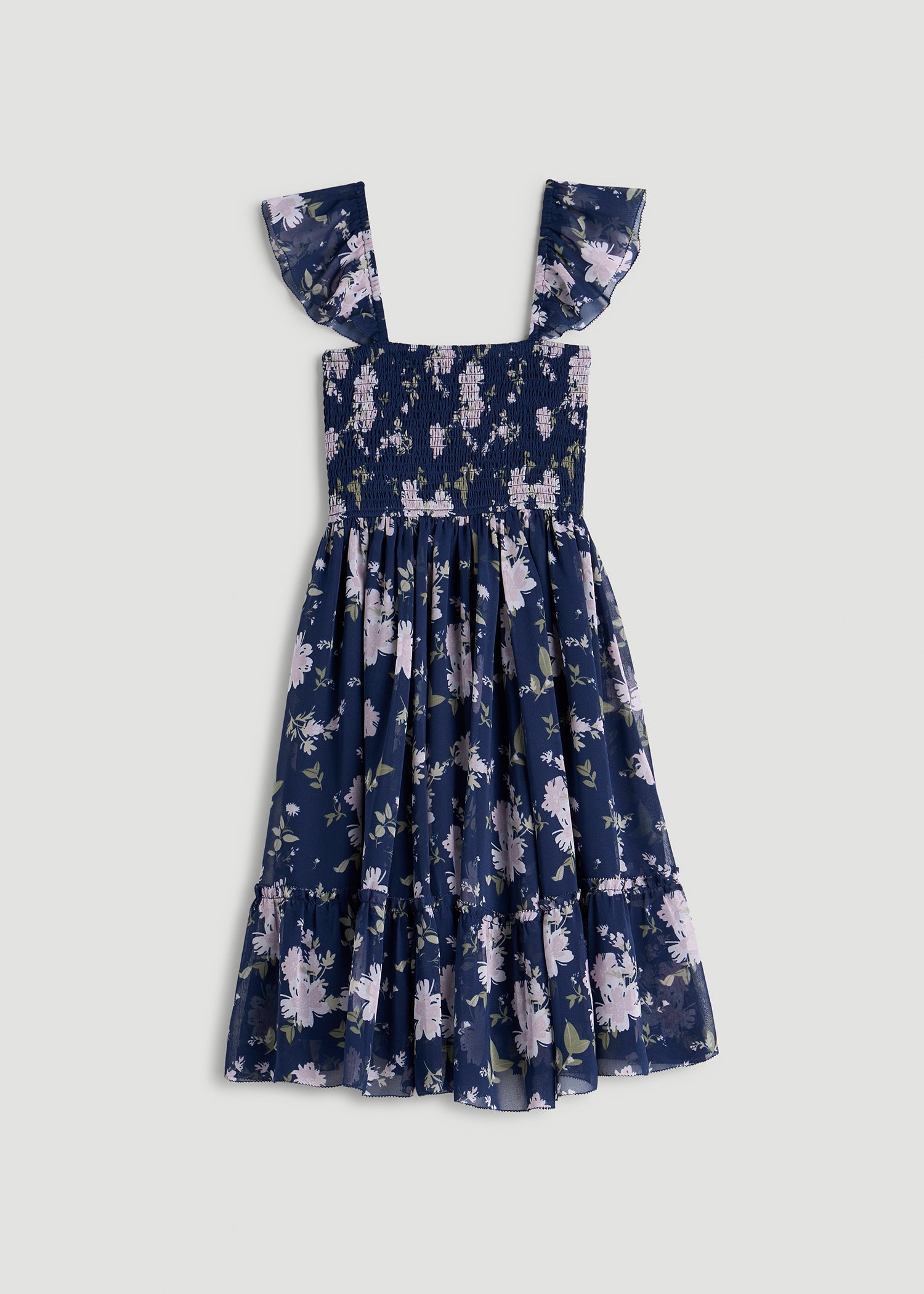 Chiffon Mini Gumdrop Dress for Tall Women in Dark Navy Floral