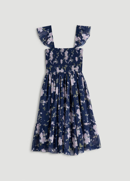 Chiffon Mini Gumdrop Dress for Tall Women in Dark Navy Floral