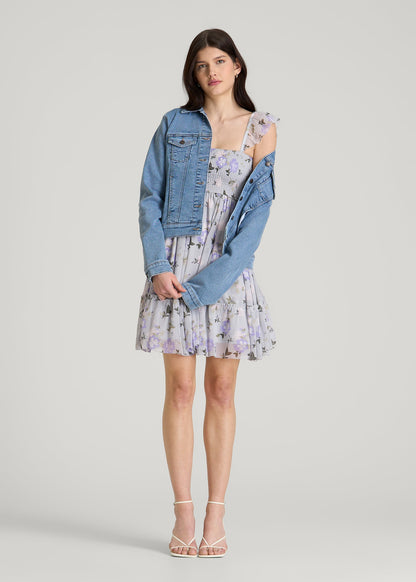 Chiffon Mini Gumdrop Dress for Tall Women in Grey and Lilac Floral