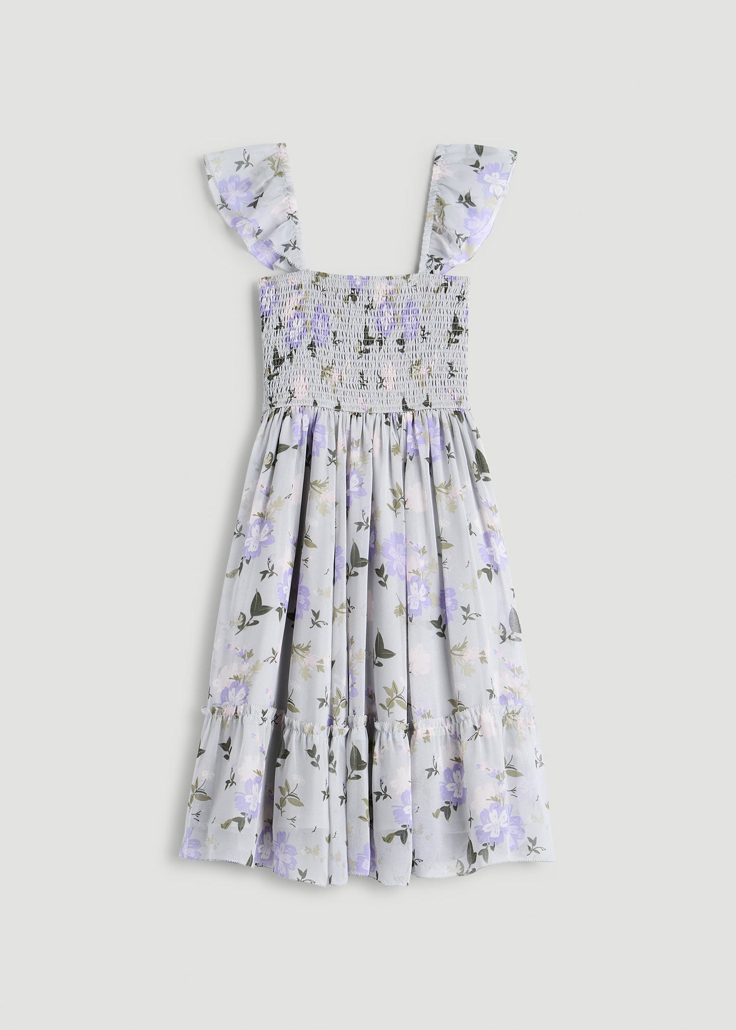 Chiffon Mini Gumdrop Dress for Tall Women in Grey and Lilac Floral
