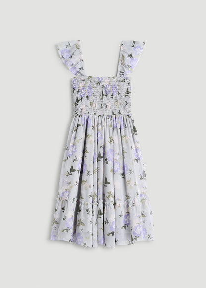 Chiffon Mini Gumdrop Dress for Tall Women in Grey and Lilac Floral