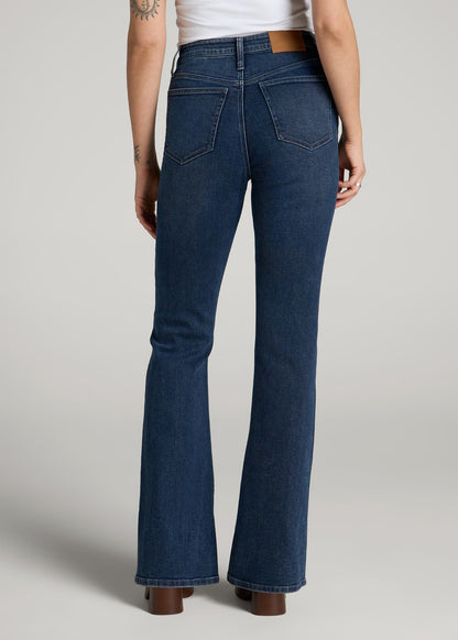 Chloe High Rise Flare Jeans for Tall Women in Faded Dark Indigo