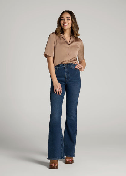 Chloe High Rise Flare Jeans for Tall Women in Faded Dark Indigo