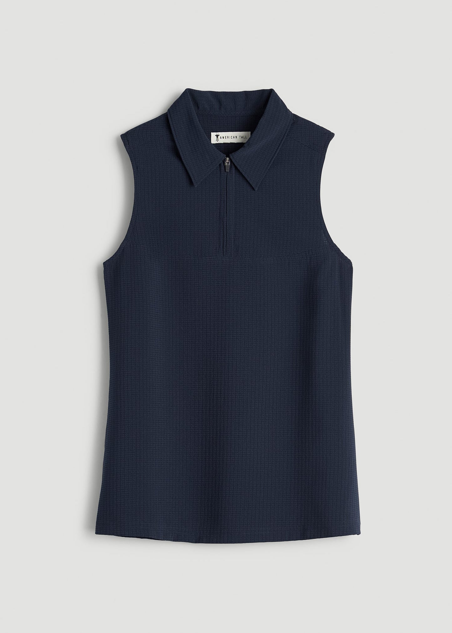 Coastal Perforated Sleeveless Polo for Tall Women in Navy