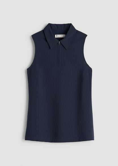 Coastal Perforated Sleeveless Polo for Tall Women in Navy