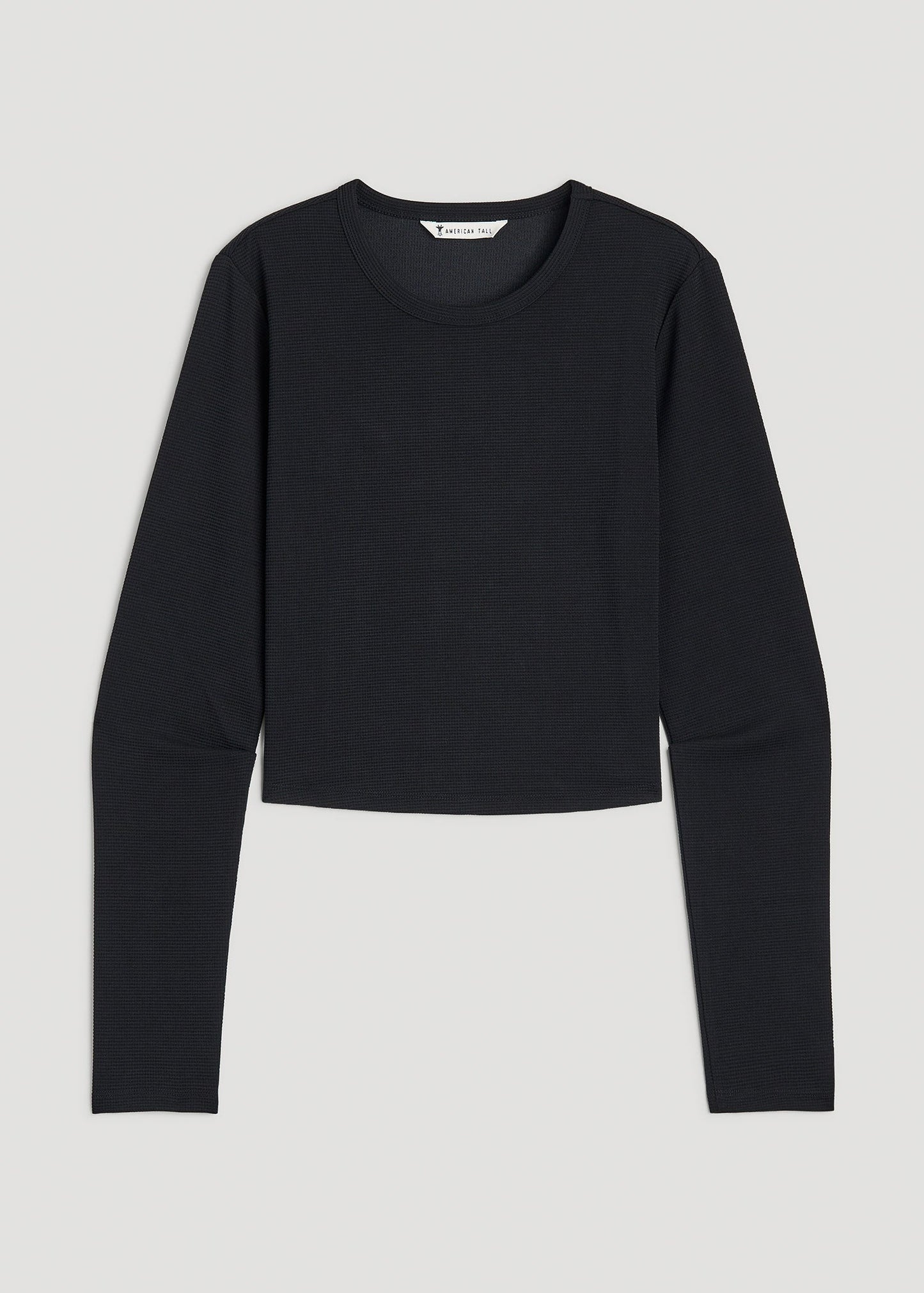 Cropped Long Sleeve Waffle Shirt for Tall Women in Black