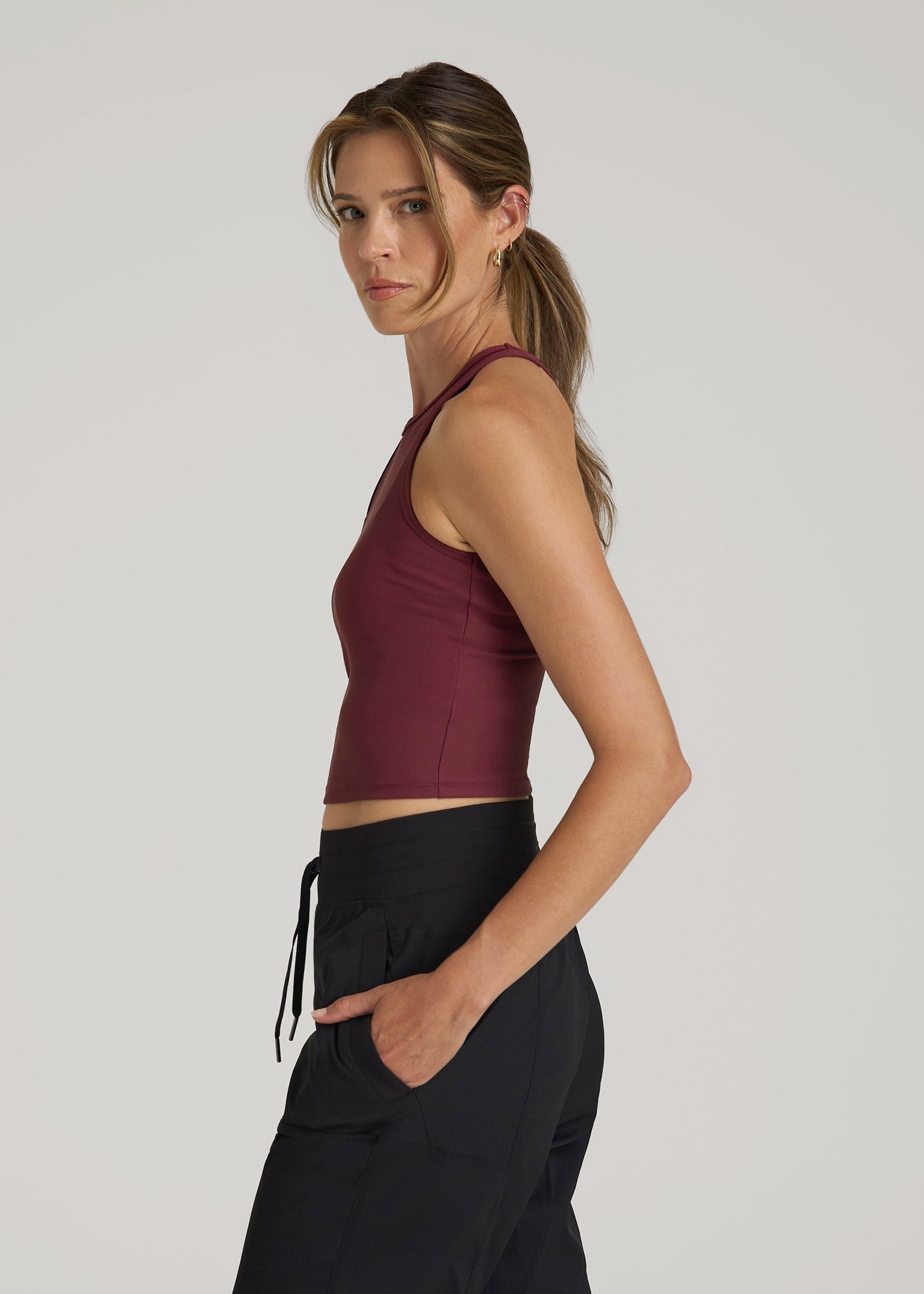 Cropped Ribbed Tank Top for Tall Women in Tawny Port