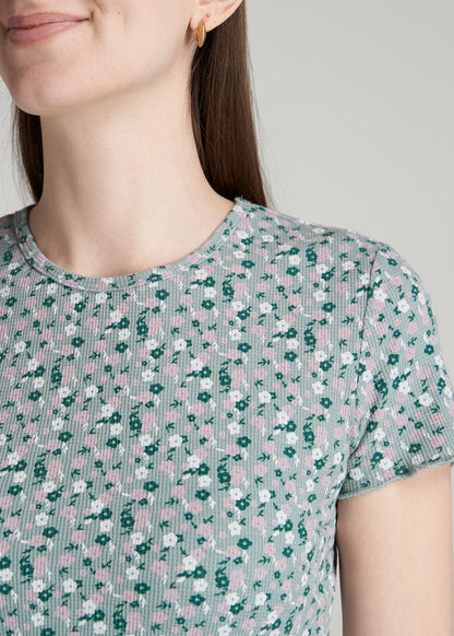 Cropped Waffle Tee for Tall Women in Seaglass Floral