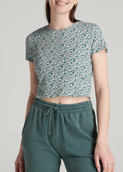 Cropped Waffle Tee for Tall Women in Seaglass Floral