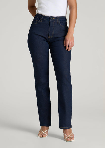 Curve High Rise Straight Leg Jeans for Tall Women in Deep Indigo Wash