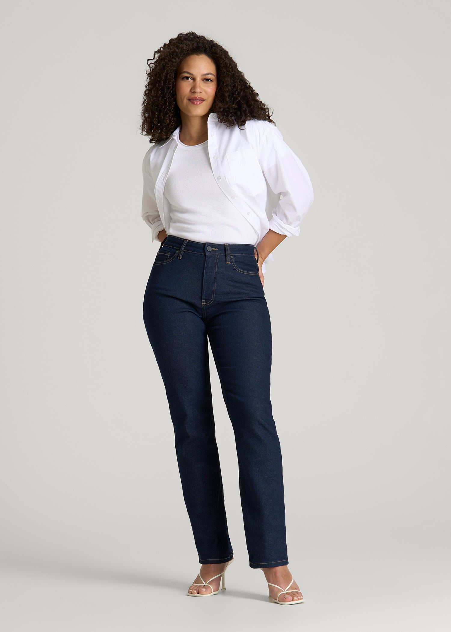 Curve High Rise Straight Leg Jeans for Tall Women in Deep Indigo Wash