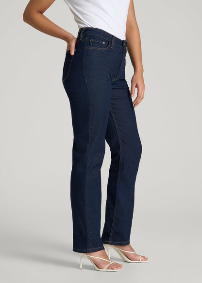 Curve High Rise Straight Leg Jeans for Tall Women in Deep Indigo Wash